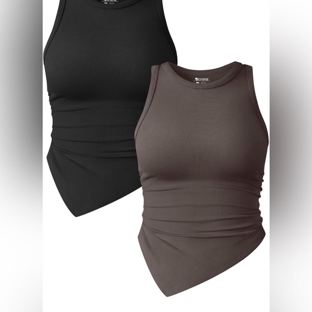 NWOT Women’s Ribbed Asymmetrical Tank Top - bundle-Black & Brown size S